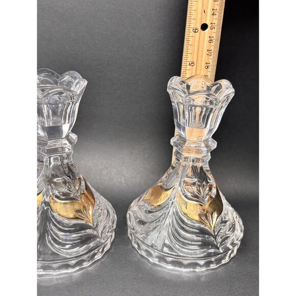 Vintage Set Lead Crystal CANDLE HOLDERS Gold Wing Design Anna Hutte Bleikristall - Picture 5 of 16